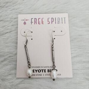 NEW Peyote Bird Free Spirit Sterling Silver and White Pearl Drop Earrings